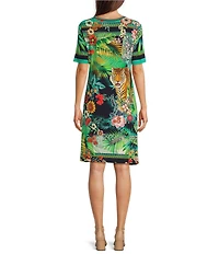 JOHNNY WAS Janie Favorite Printed Bamboo Blend Knit V-Neck Short Sleeve Dress