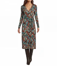 JOHNNY WAS Janine Favorite Botanical Floral Print Deep V-Neck Long Sleeve Ruched Wrap Dress