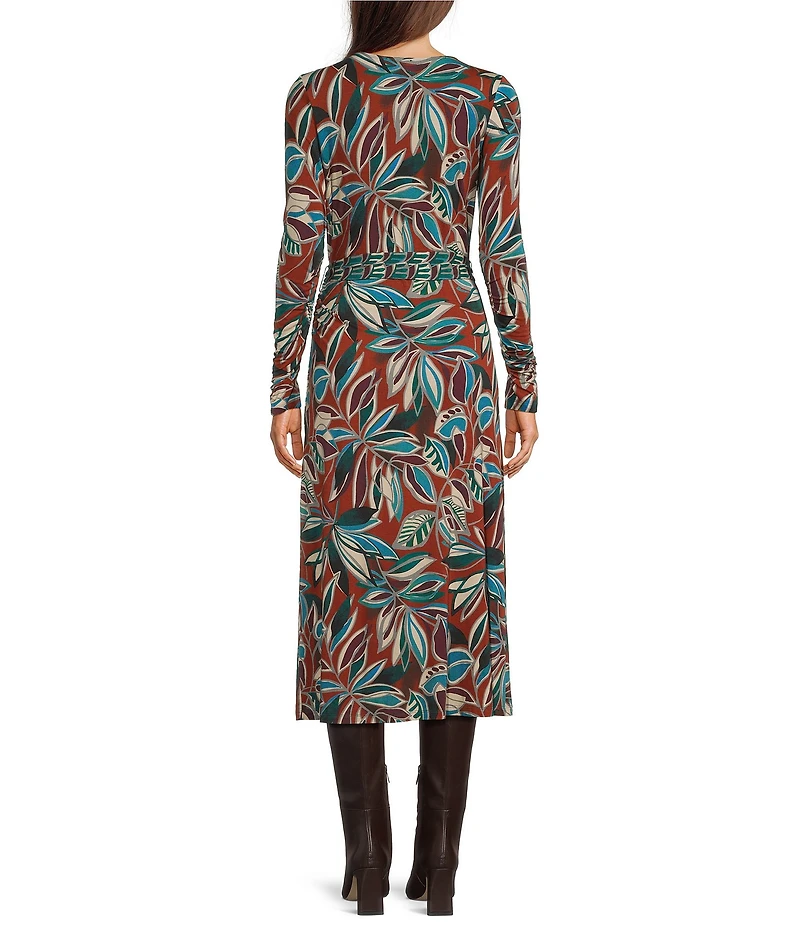 JOHNNY WAS Janine Favorite Botanical Floral Print Deep V-Neck Long Sleeve Ruched Wrap Dress