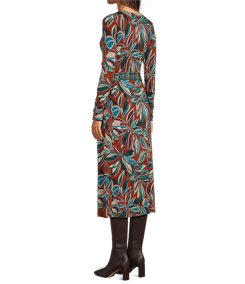 JOHNNY WAS Janine Favorite Botanical Floral Print Deep V-Neck Long Sleeve Ruched Wrap Dress