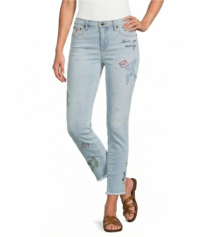 JOHNNY WAS Jasmine Honey Denim Embroidered Cropped Skinny Jeans