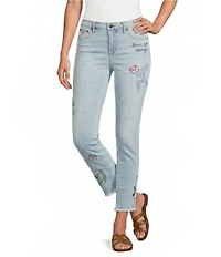 JOHNNY WAS Jasmine Honey Denim Embroidered Cropped Skinny Jeans
