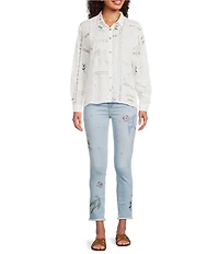 JOHNNY WAS Jasmine Honey Denim Embroidered Cropped Skinny Jeans