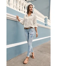 JOHNNY WAS Jasmine Honey Denim Embroidered Cropped Skinny Jeans