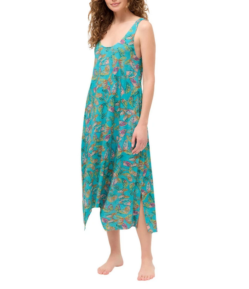 JOHNNY WAS Jersey Knit Sleeveless Scoop Neck Butterfly Printed Nightgown