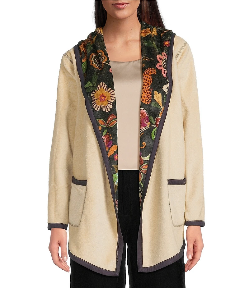 JOHNNY WAS Joan Reversible Floral Printed Sherpa Long Sleeve Hooded Jacket