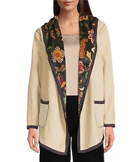 JOHNNY WAS Joan Reversible Floral Printed Sherpa Long Sleeve Hooded Jacket