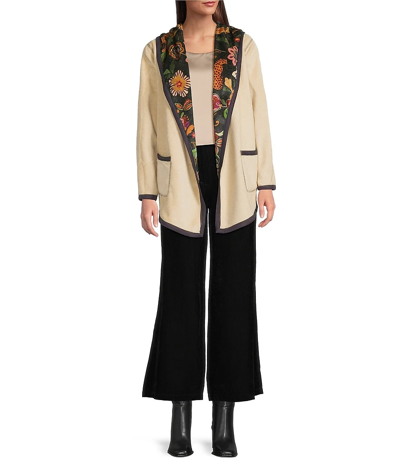 JOHNNY WAS Joan Reversible Floral Printed Sherpa Long Sleeve Hooded Jacket