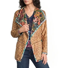 JOHNNY WAS Joan Reversible Print Cascading Collar Long Sleeve Open-Front Sherpa Knit Jacket