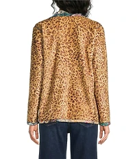 JOHNNY WAS Joan Reversible Print Cascading Collar Long Sleeve Open-Front Sherpa Knit Jacket