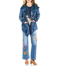 JOHNNY WAS Joan Reversible Print To Solid Sherpa Knit Shawl Collar Long Sleeve Open-Front Hooded Jacket