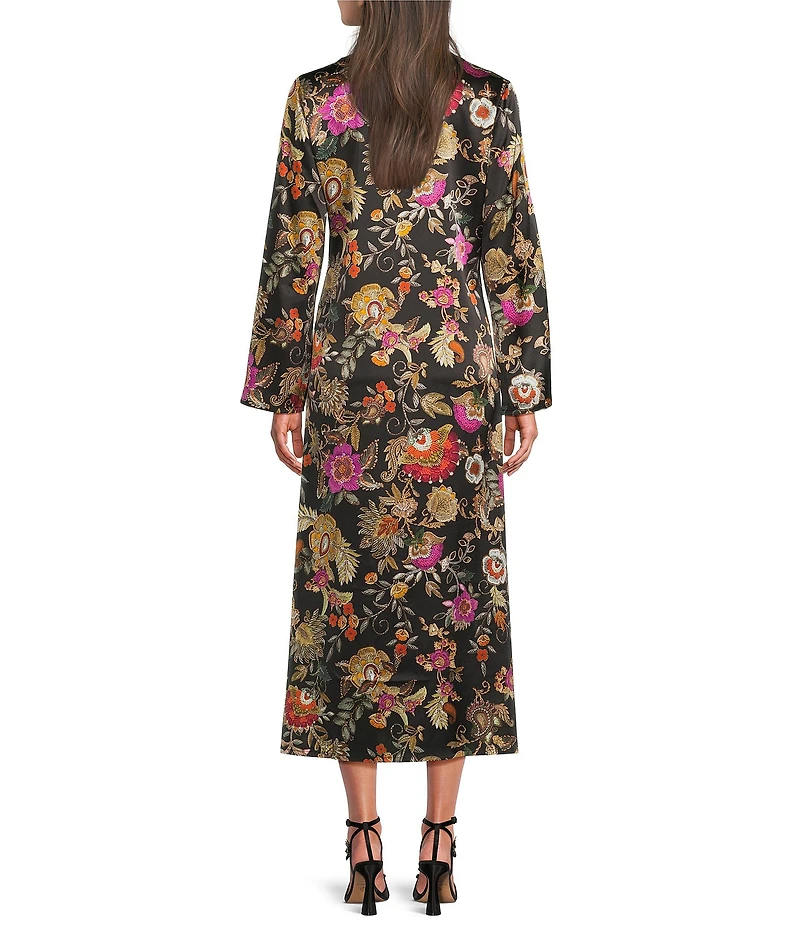 JOHNNY WAS Judith Floral Printed Silk-Blend Sequin V-Neck Long Sleeve Maxi Dress