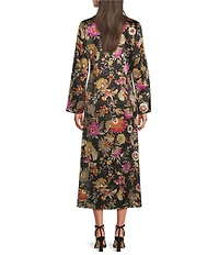 JOHNNY WAS Judith Floral Printed Silk-Blend Sequin V-Neck Long Sleeve Maxi Dress