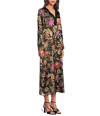 JOHNNY WAS Judith Floral Printed Silk-Blend Sequin V-Neck Long Sleeve Maxi Dress