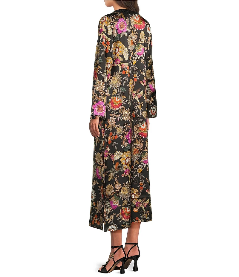 JOHNNY WAS Judith Floral Printed Silk-Blend Sequin V-Neck Long Sleeve Maxi Dress