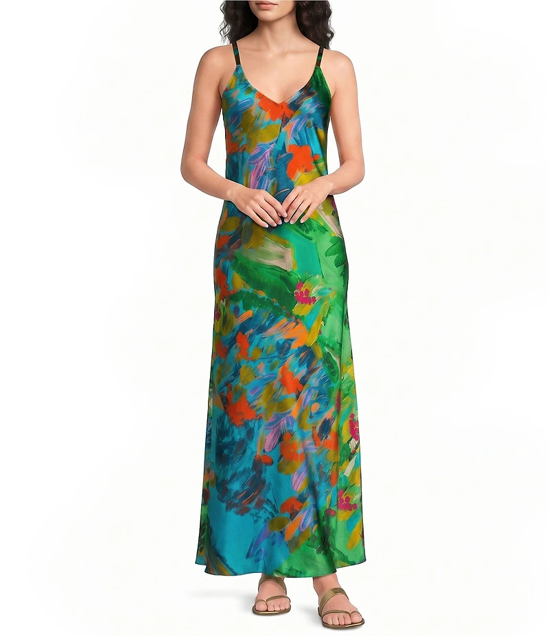 JOHNNY WAS Kanako Torenia Scarf Print V-Neck Sleeveless Dress