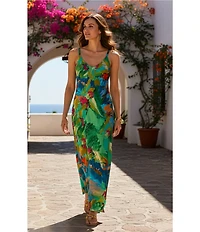 JOHNNY WAS Kanako Torenia Scarf Print V-Neck Sleeveless Dress