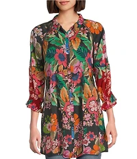 JOHNNY WAS Lapham Adonia Floral Print V-Neck Long Sleeve Tunic
