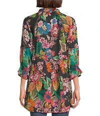 JOHNNY WAS Lapham Adonia Floral Print V-Neck Long Sleeve Tunic