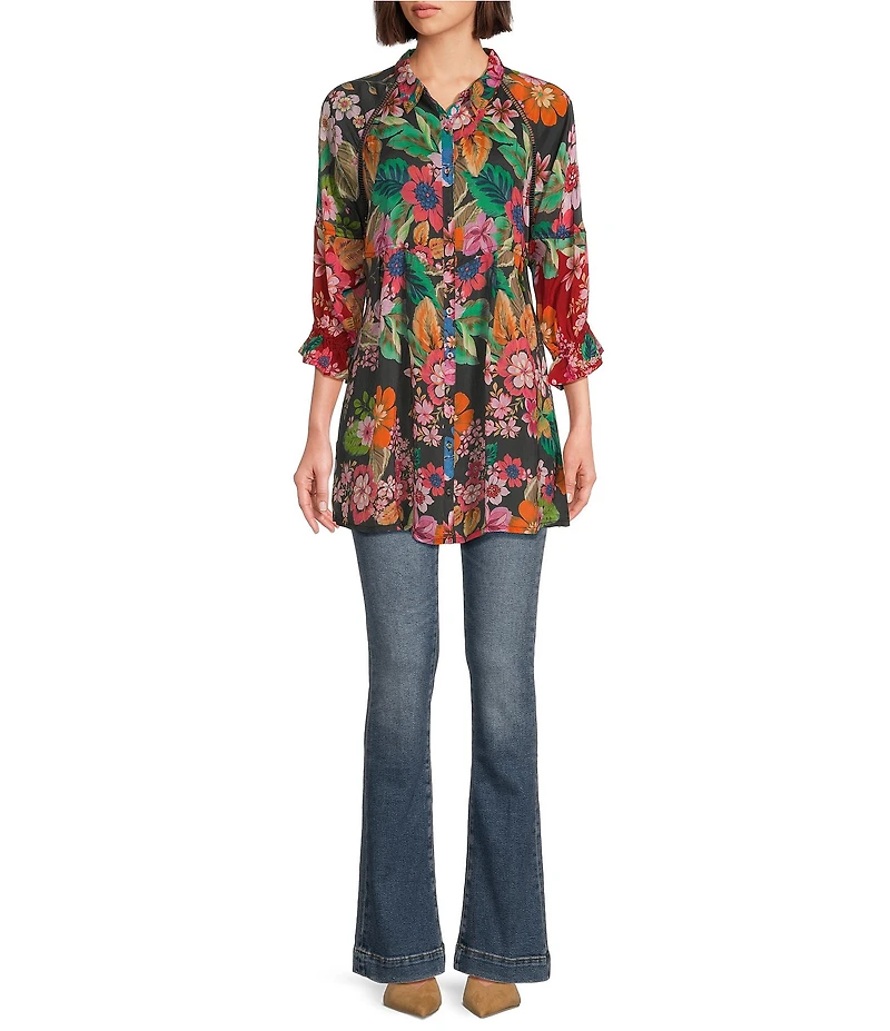 JOHNNY WAS Lapham Adonia Floral Print V-Neck Long Sleeve Tunic