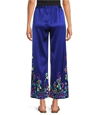 JOHNNY WAS Lauchlen Placement Floral Print Stretch Silk Flat Front Wide Leg Pants