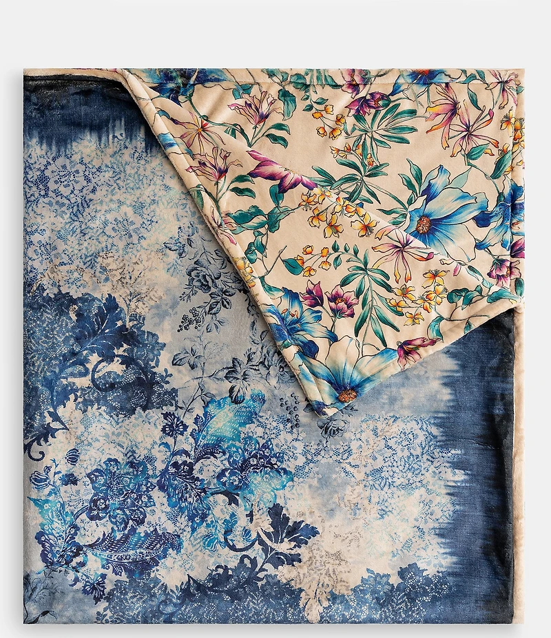 JOHNNY WAS Laurel Canyon Demin Lace Reversible Cozy Blanket