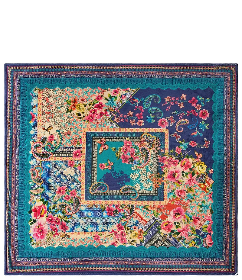 JOHNNY WAS Laurel Canyon Romana Floral Scarf Cozy Reversible Throw Blanket