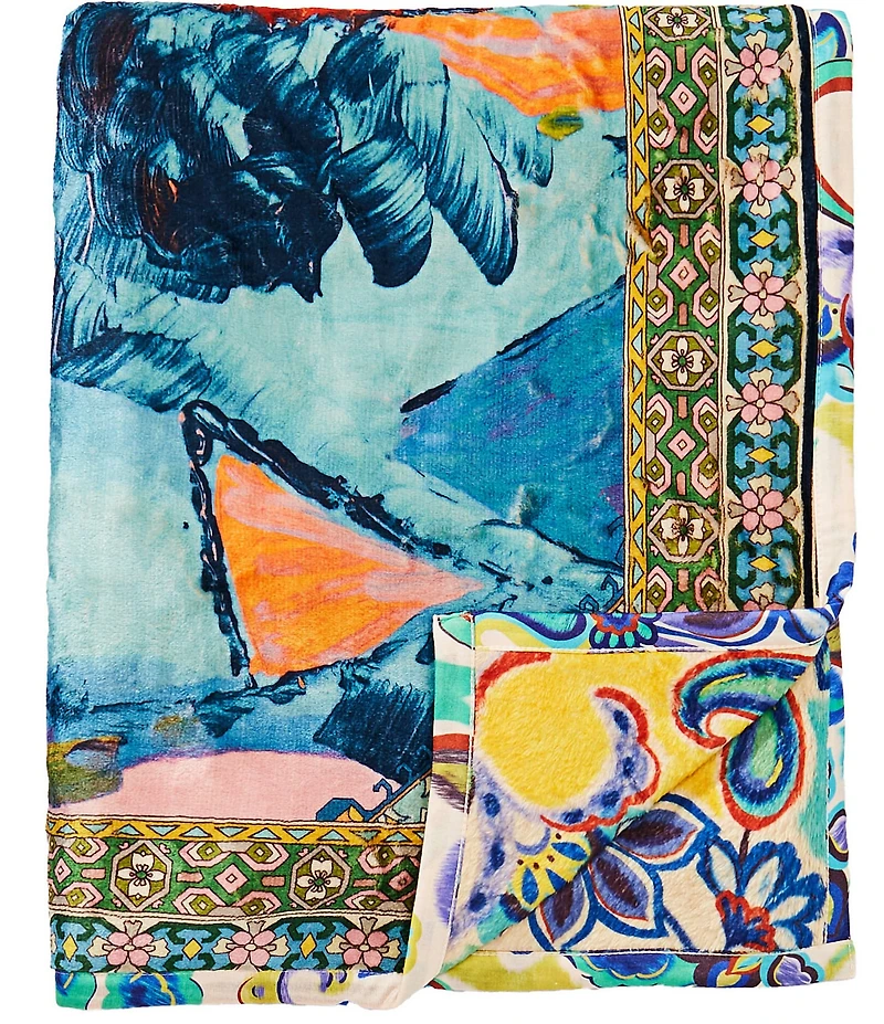 JOHNNY WAS Lavandula Scarf Cozy Reversible Throw Blanket