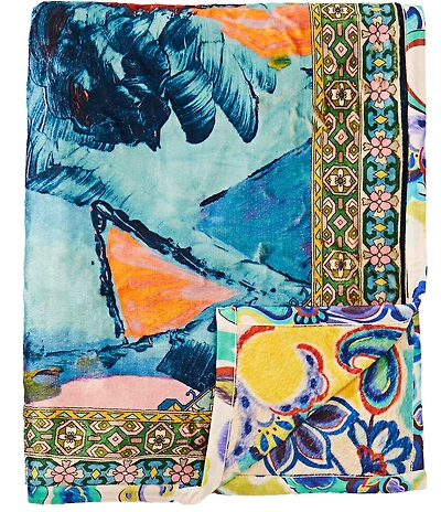 JOHNNY WAS Lavandula Scarf Cozy Reversible Throw Blanket