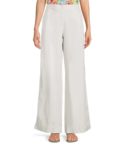 JOHNNY WAS Linen Embroidered Pleated Wide Leg Pants