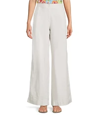 JOHNNY WAS Linen Embroidered Pleated Wide Leg Pants