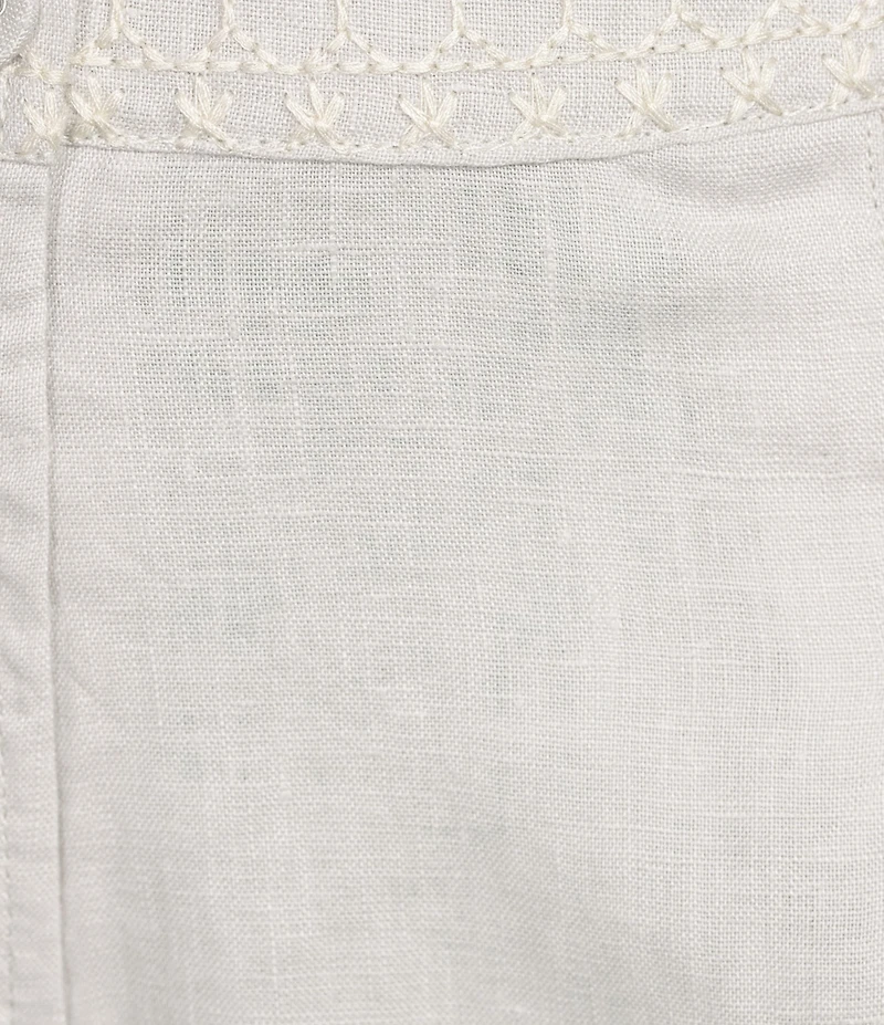 JOHNNY WAS Linen Embroidered Pleated Wide Leg Pants