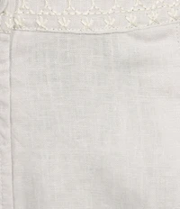 JOHNNY WAS Linen Embroidered Pleated Wide Leg Pants