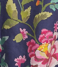 JOHNNY WAS Linen Floral Embroidered Split V-Neck 3/4 Sleeve Blouse