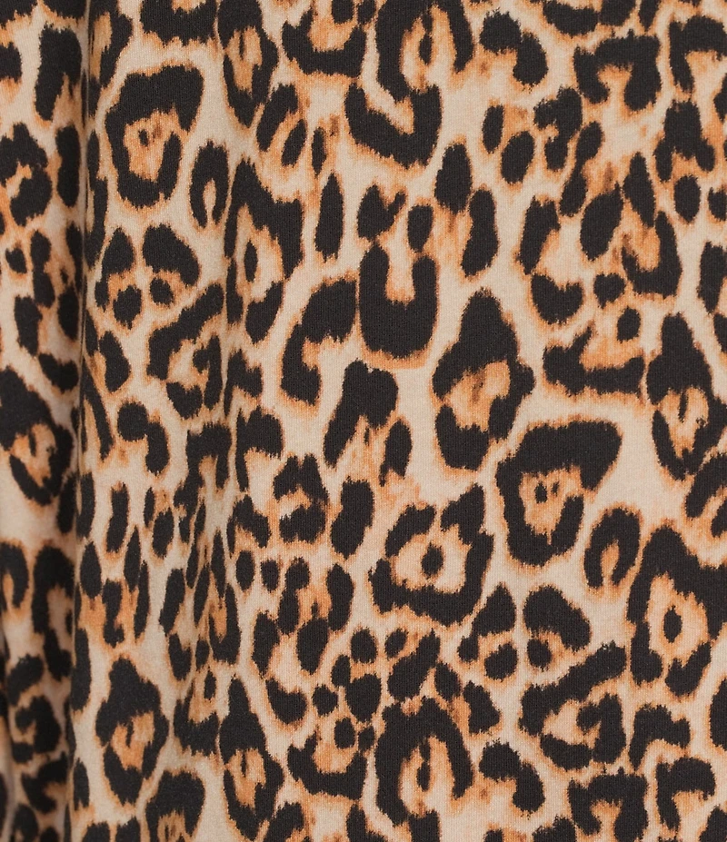 JOHNNY WAS Long Sleeve Notch Collar Knit Leopard Print Long Pajama Set