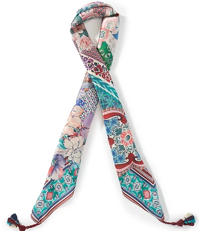 JOHNNY WAS Lorette Print Tassel Silk Square Scarf