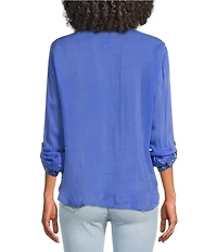 JOHNNY WAS Luisa Embroidered Point Collar V-Neck Long Sleeve Shirt