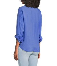 JOHNNY WAS Luisa Embroidered Point Collar V-Neck Long Sleeve Shirt