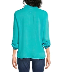 JOHNNY WAS Luisa Embroidered Point Collar V-Neck Long Sleeve Shirt