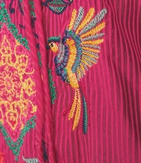JOHNNY WAS Margot Embroidered Tassel Split V-Neck Short Sleeve Blouse