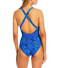 JOHNNY WAS Maris Floral Embroidered Crisscross Back One Piece Swimsuit