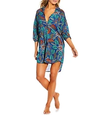 JOHNNY WAS Maris Tropical Button Down Shirt Dress Cover-Up