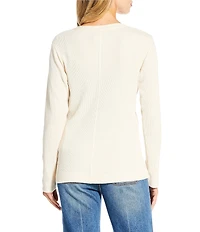 JOHNNY WAS Mayra Floral Embroidered Textured Knit Round Neck Long Sleeve Henley Top