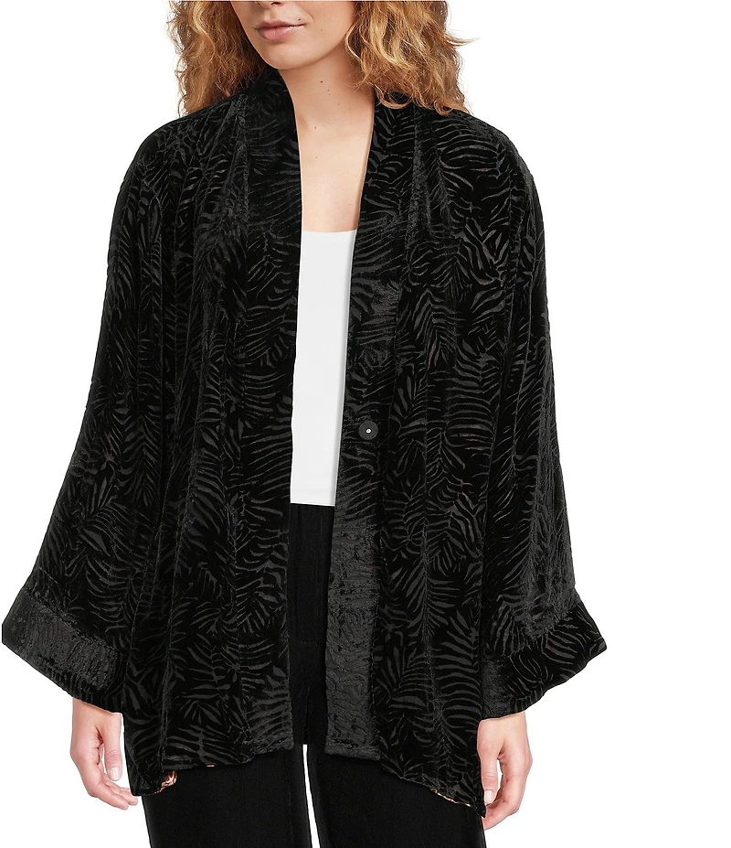 JOHNNY WAS Merhawi Reversible Print to Solid Burnout Velvet Kimono Jacket
