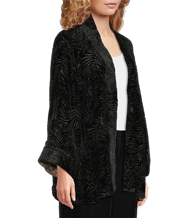 JOHNNY WAS Merhawi Reversible Print to Solid Burnout Velvet Kimono Jacket