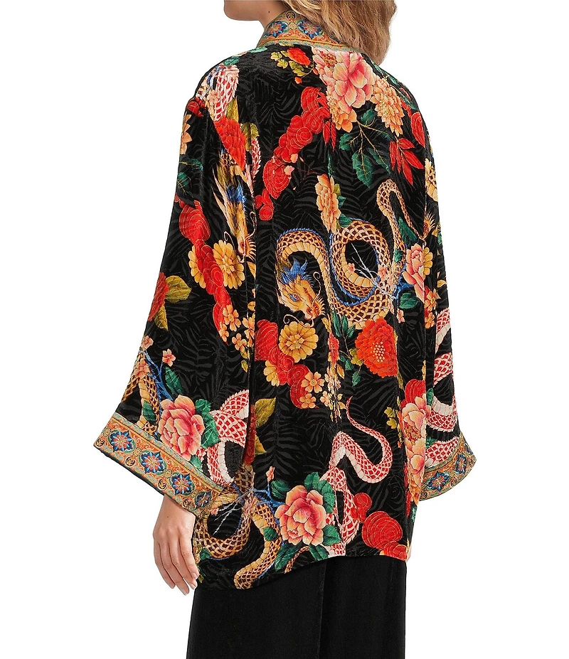JOHNNY WAS Merhawi Reversible Print to Solid Burnout Velvet Kimono Jacket