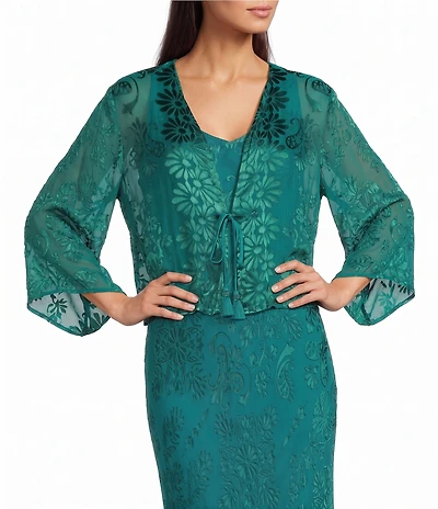 JOHNNY WAS Mertina Silky Burnout Textured Floral 3/4 Sleeve Tassel Tie-Front Bolero Jacket