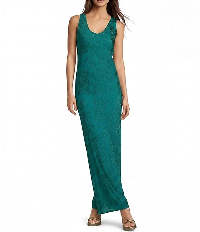 JOHNNY WAS Mira Velvet Burnout V-Neck Sleeveless Maxi Dress