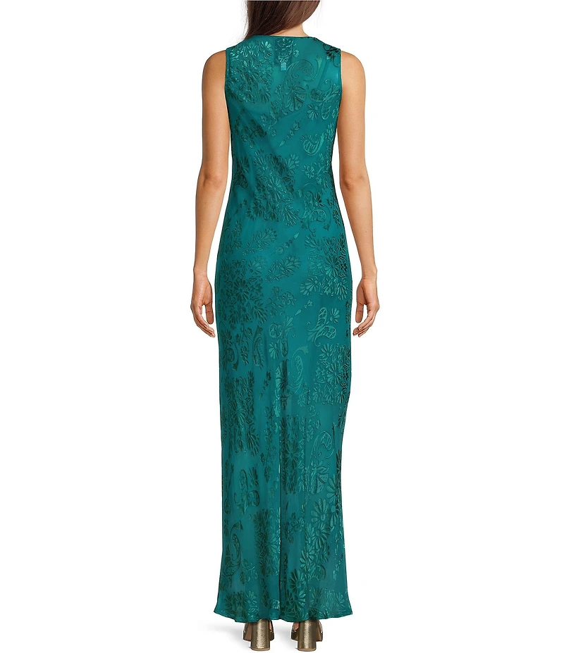 JOHNNY WAS Mira Velvet Burnout V-Neck Sleeveless Maxi Dress