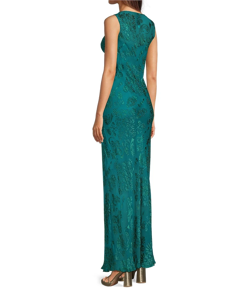 JOHNNY WAS Mira Velvet Burnout V-Neck Sleeveless Maxi Dress